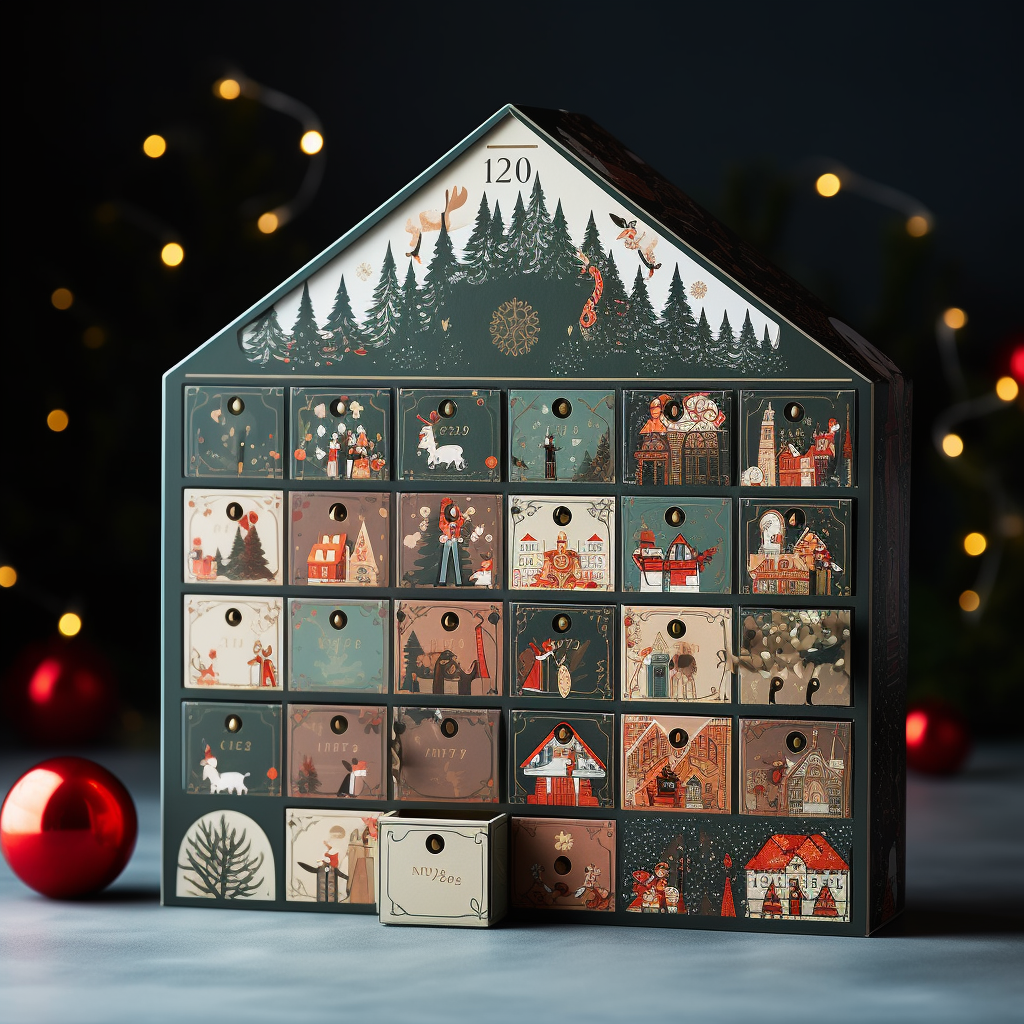 This is a cardboard calendar box for Christmas