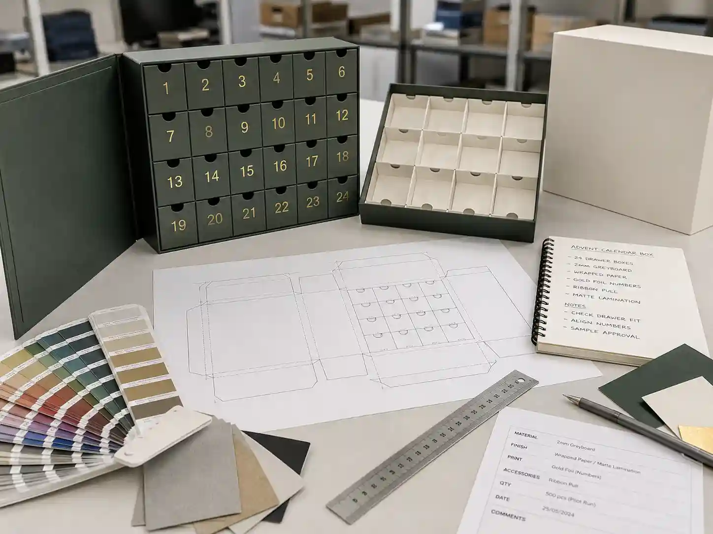 Advent calendar box quote details for structure and inserts