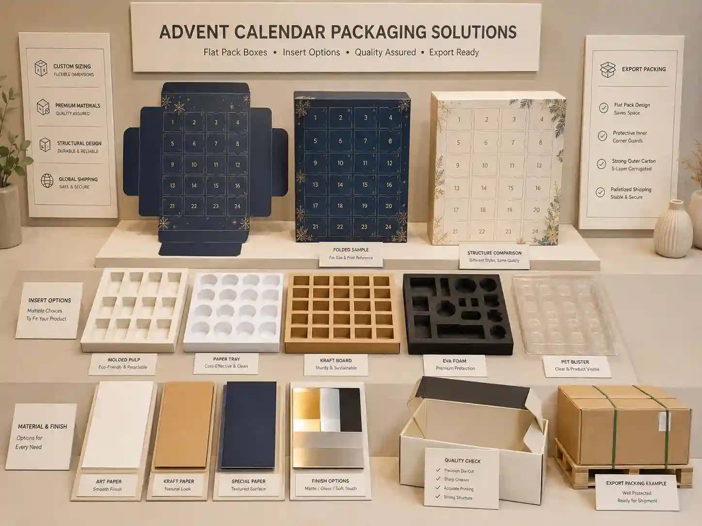 B2B trade show sample display for flat pack advent calendar boxes