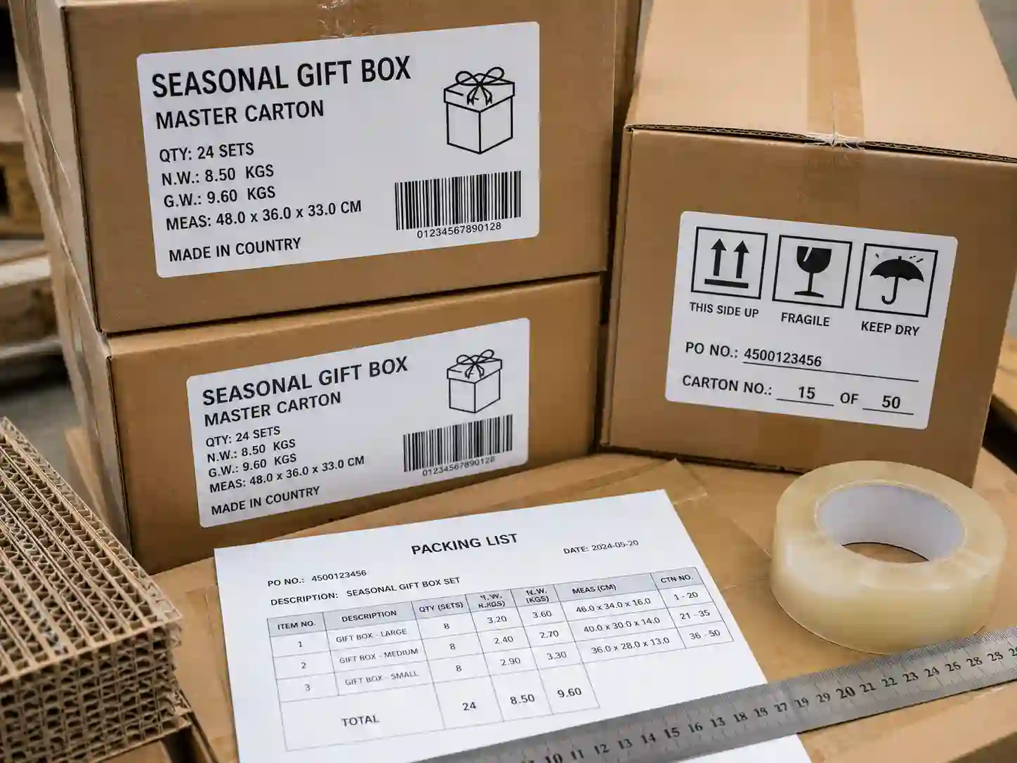 Palletizing and master carton planning for fold-out advent calendar box bulk production