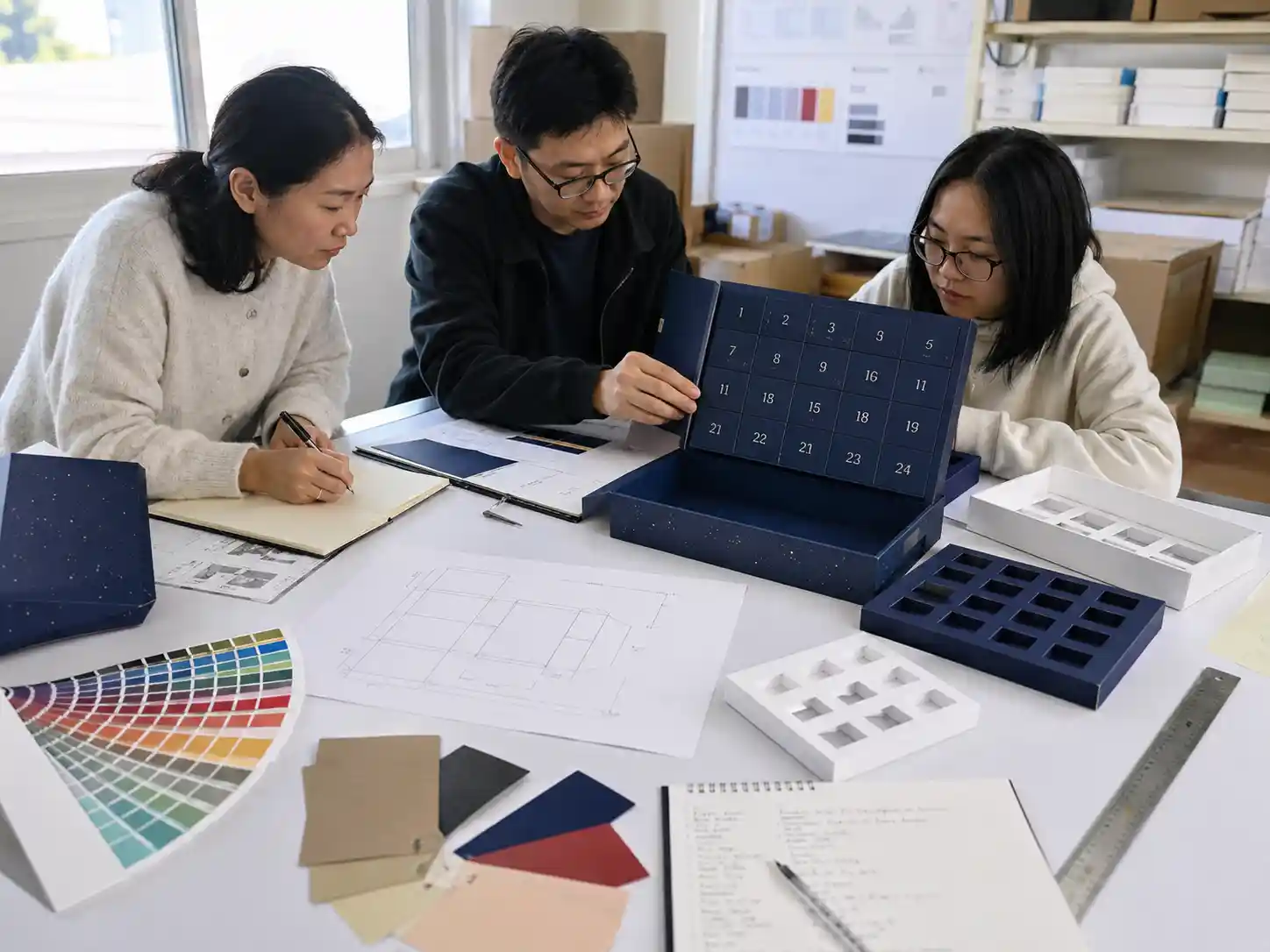 Factory sample review of custom advent calendar box artwork structure and inserts