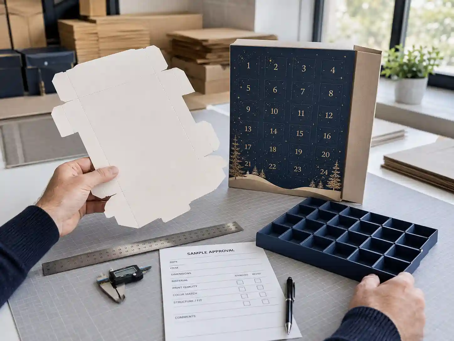 Factory sample review for stronger custom advent calendar box production