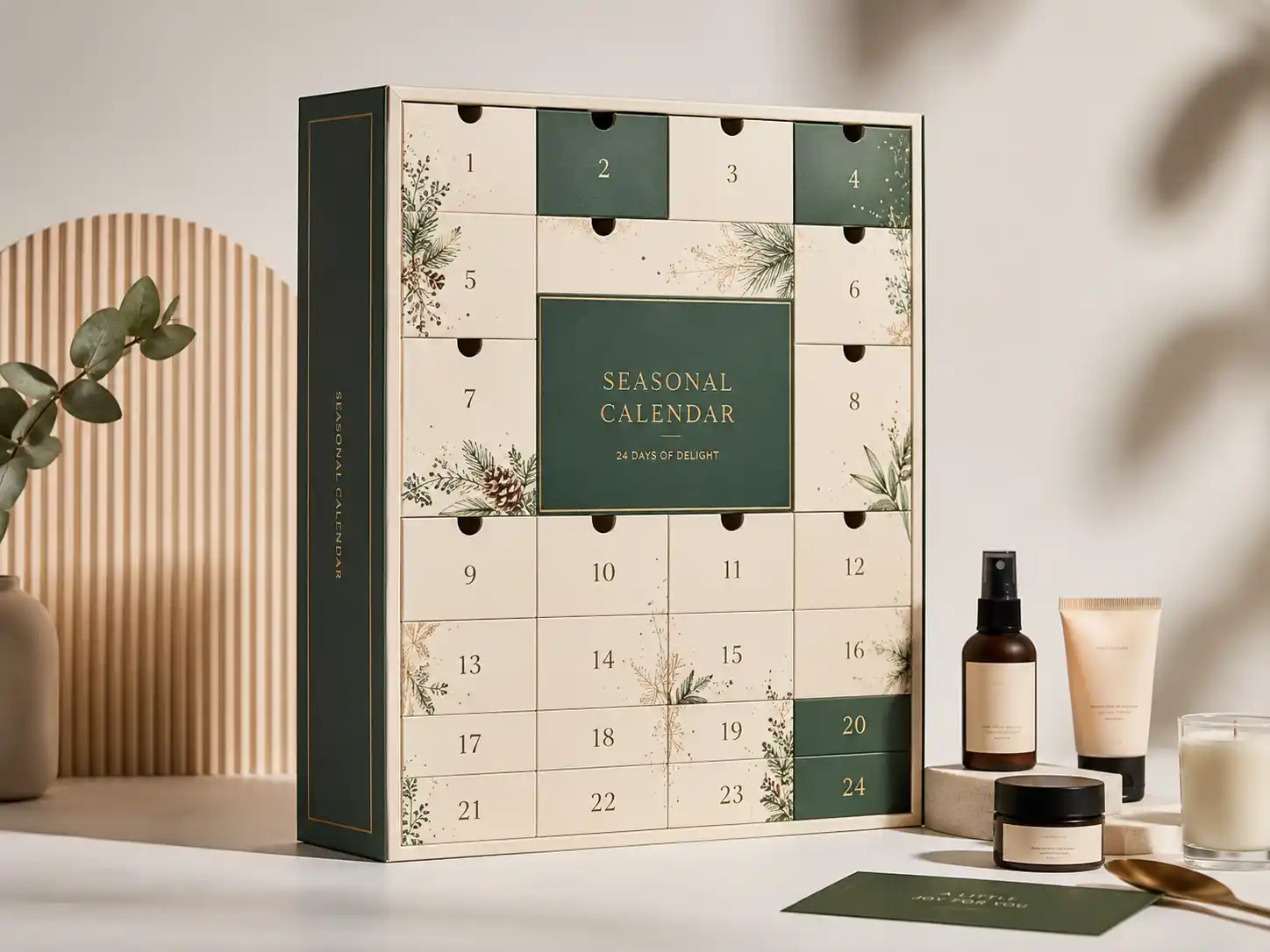 Custom seasonal gift set packaging sample for B2B advent calendar box supplier selection