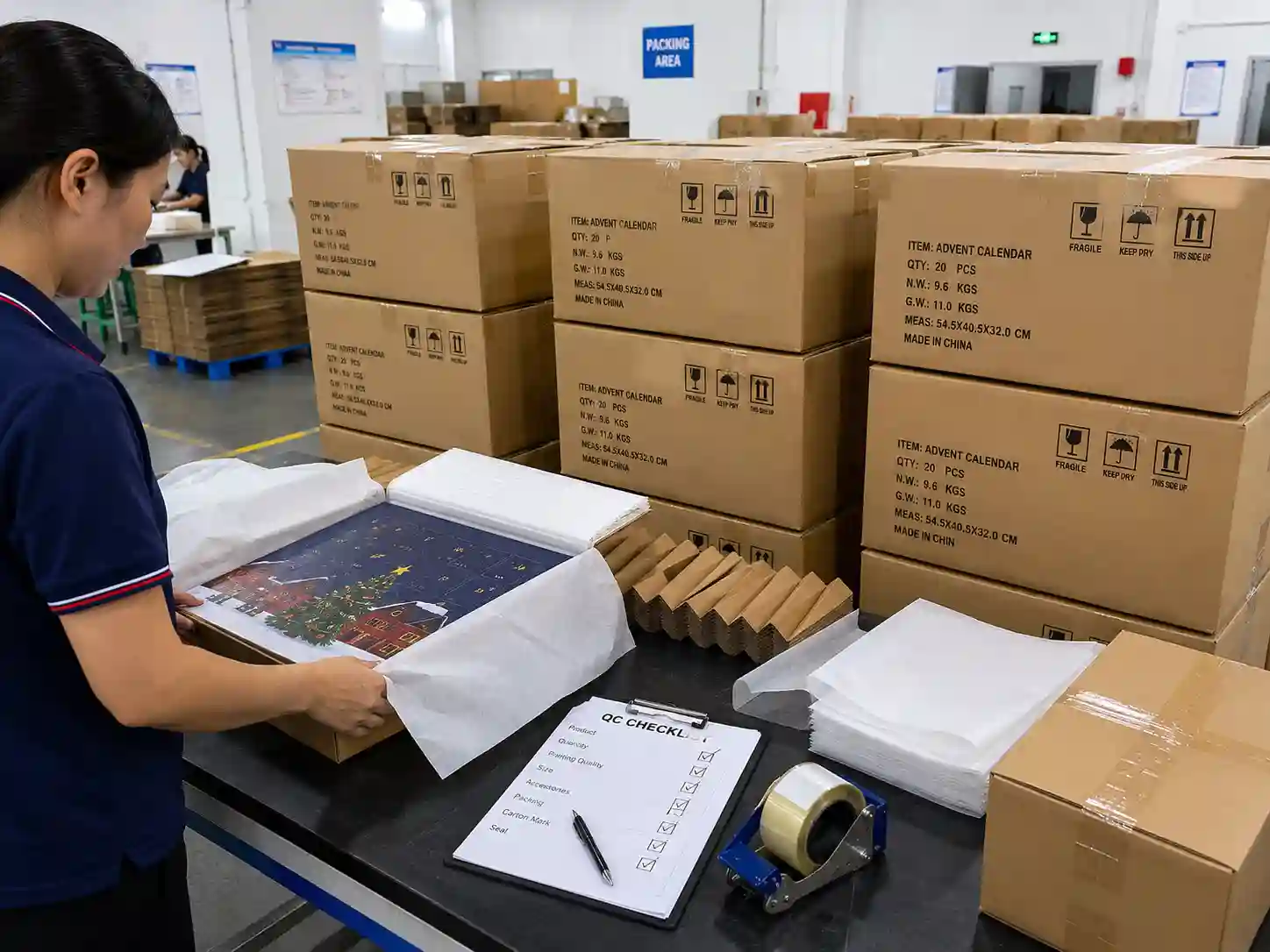 Export packing and QC area for custom advent calendar box orders