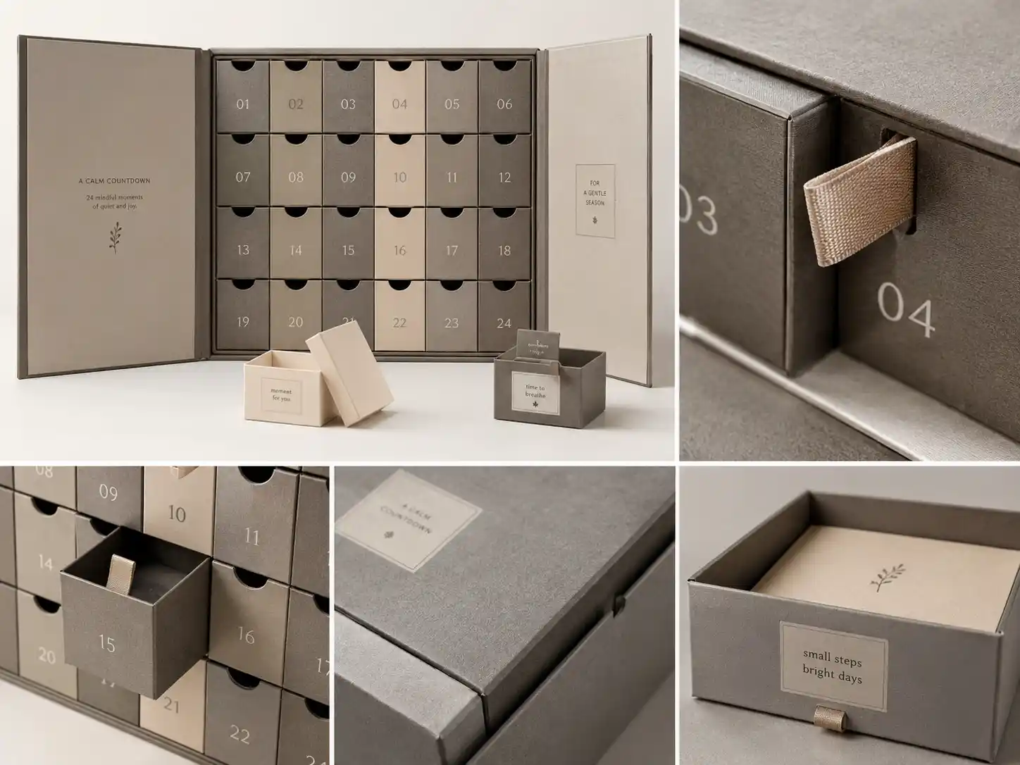 Custom fold-out advent calendar box structures with compartments and paperboard inserts for B2B packaging planning