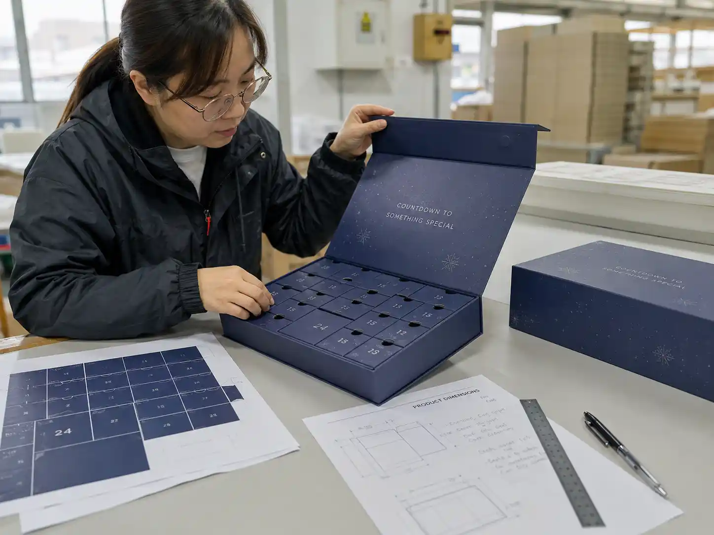 Factory sample review for custom magnetic closure advent calendar box production