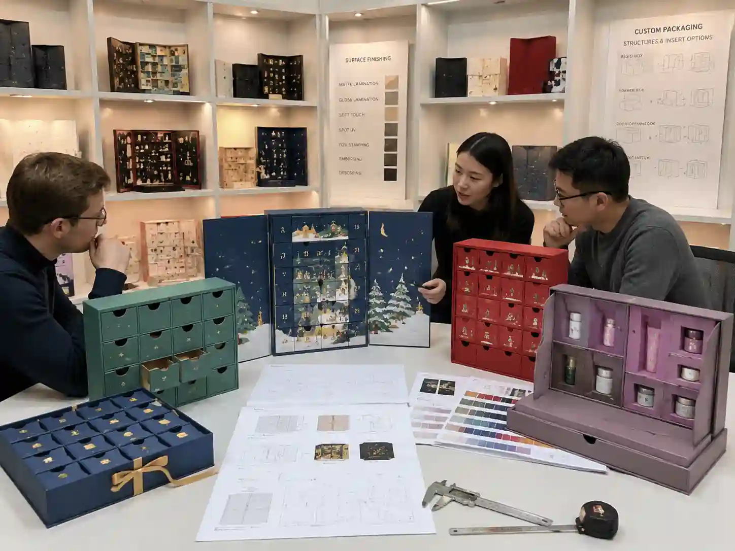 Custom advent calendar box structures comparison for brand campaign packaging buyers