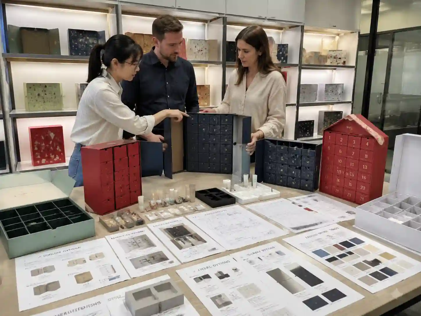 B2B buyers comparing advent calendar box structures and production options