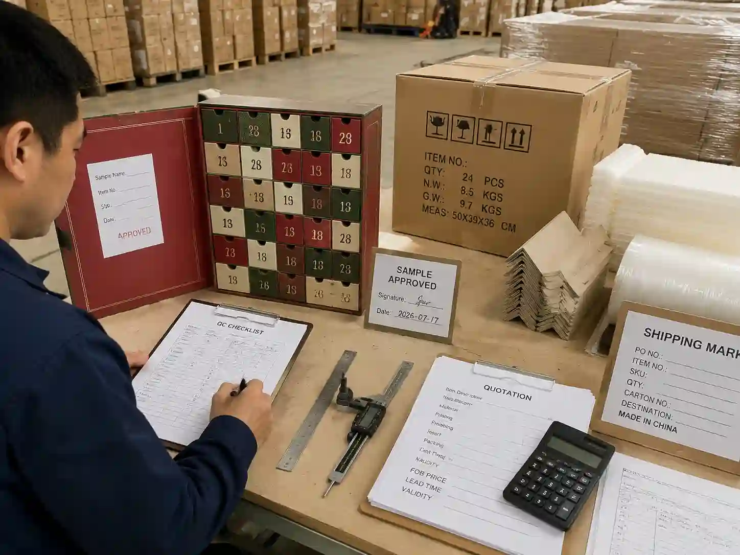 QC inspection and export packing preparation for custom advent calendar boxes