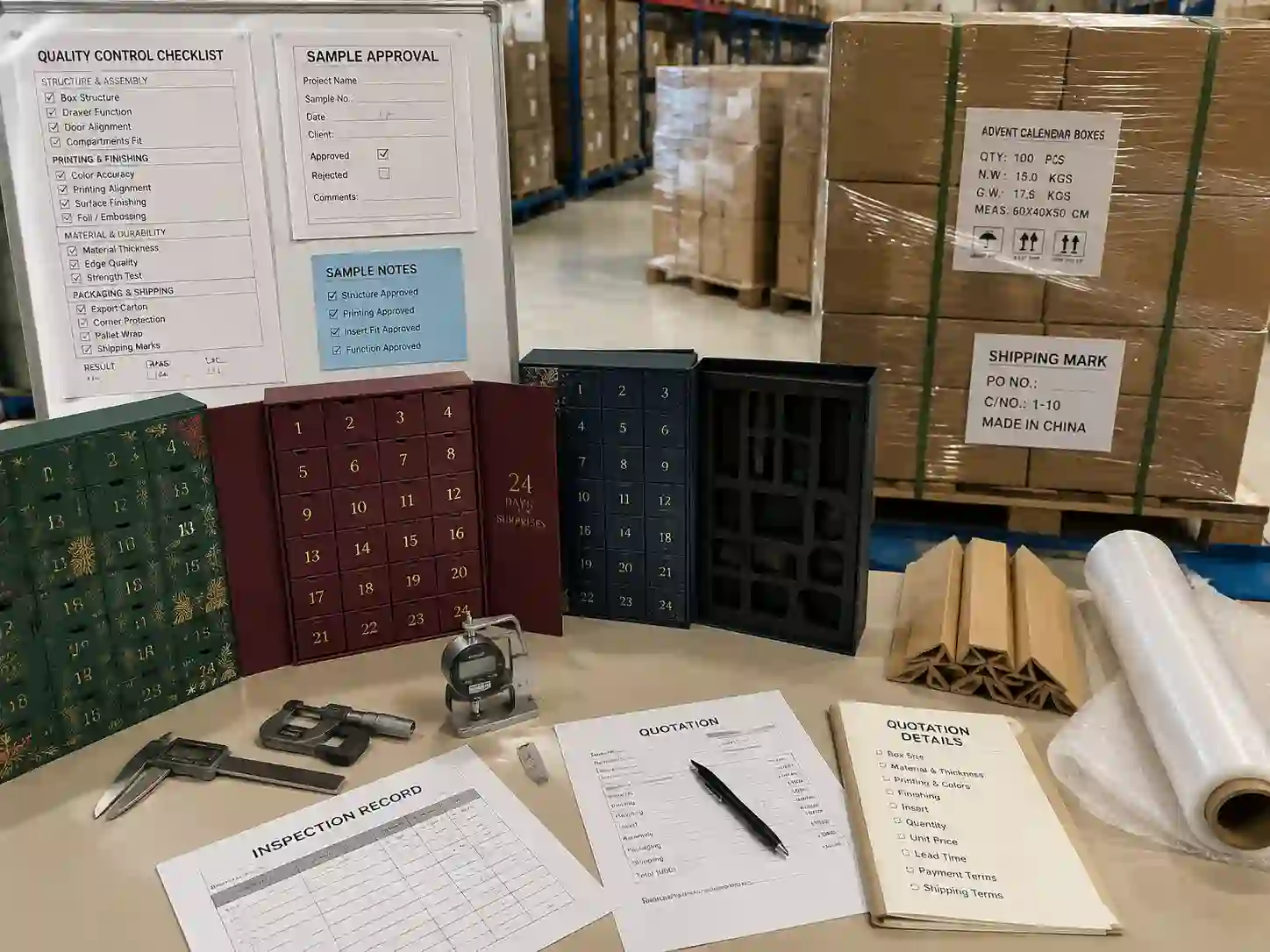 Quality control and export packing inspection for advent calendar box production