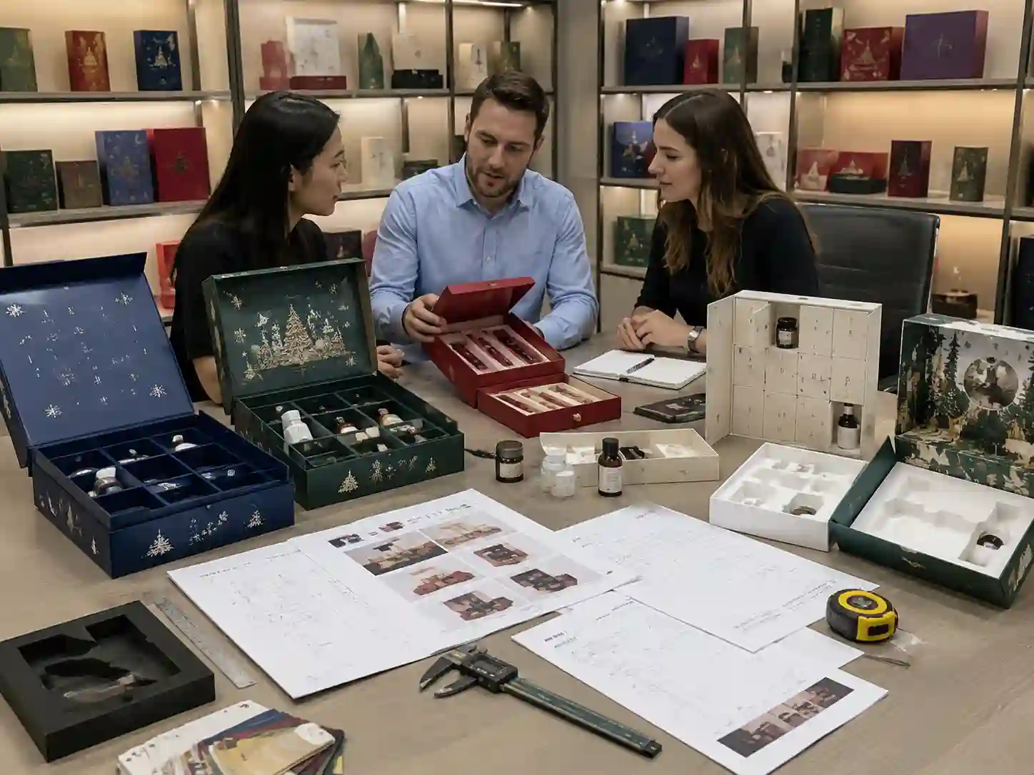 B2B buyers comparing custom holiday gift packaging structures and insert solutions for seasonal campaigns