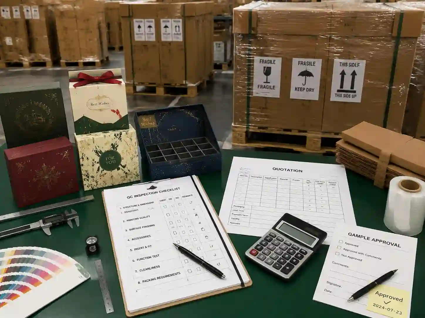 Quality control and export packing inspection for custom holiday gift packaging production