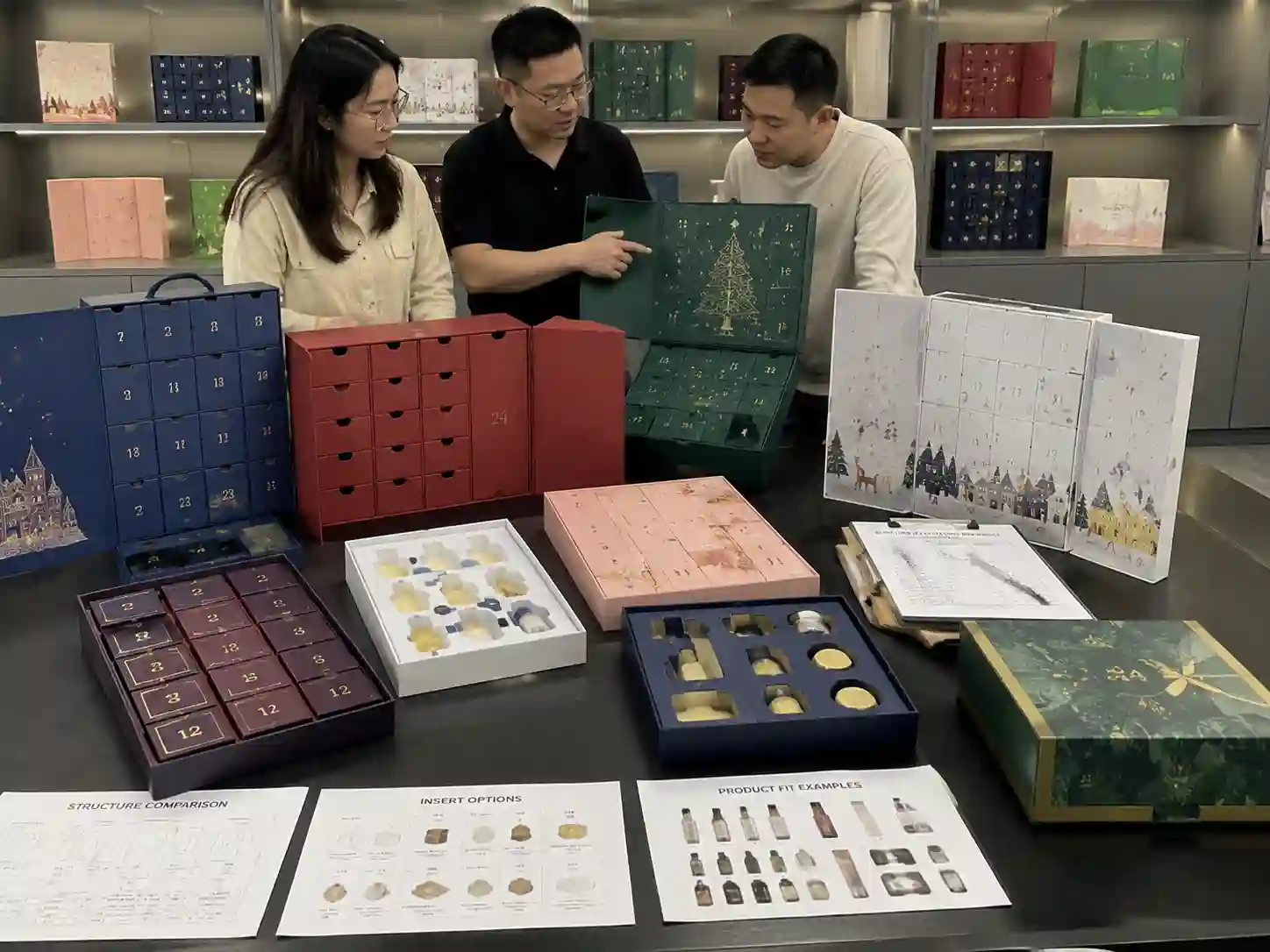 Comparison of custom advent calendar box structures from suppliers in China