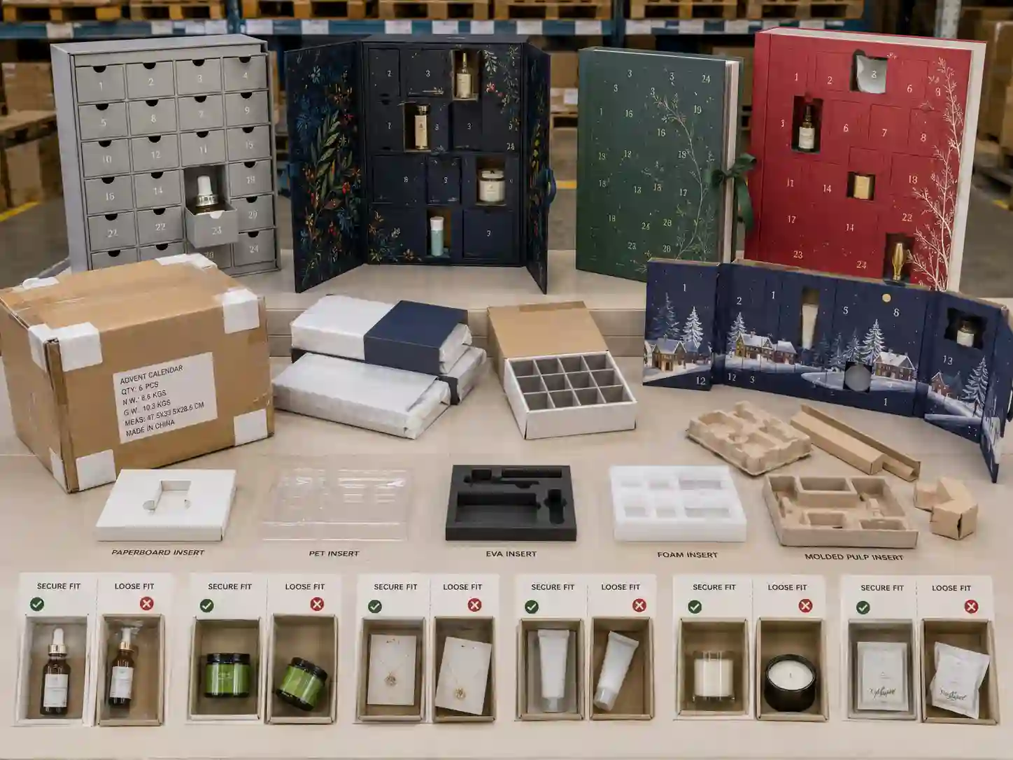 Advent calendar box structures and insert options compared for international shipping