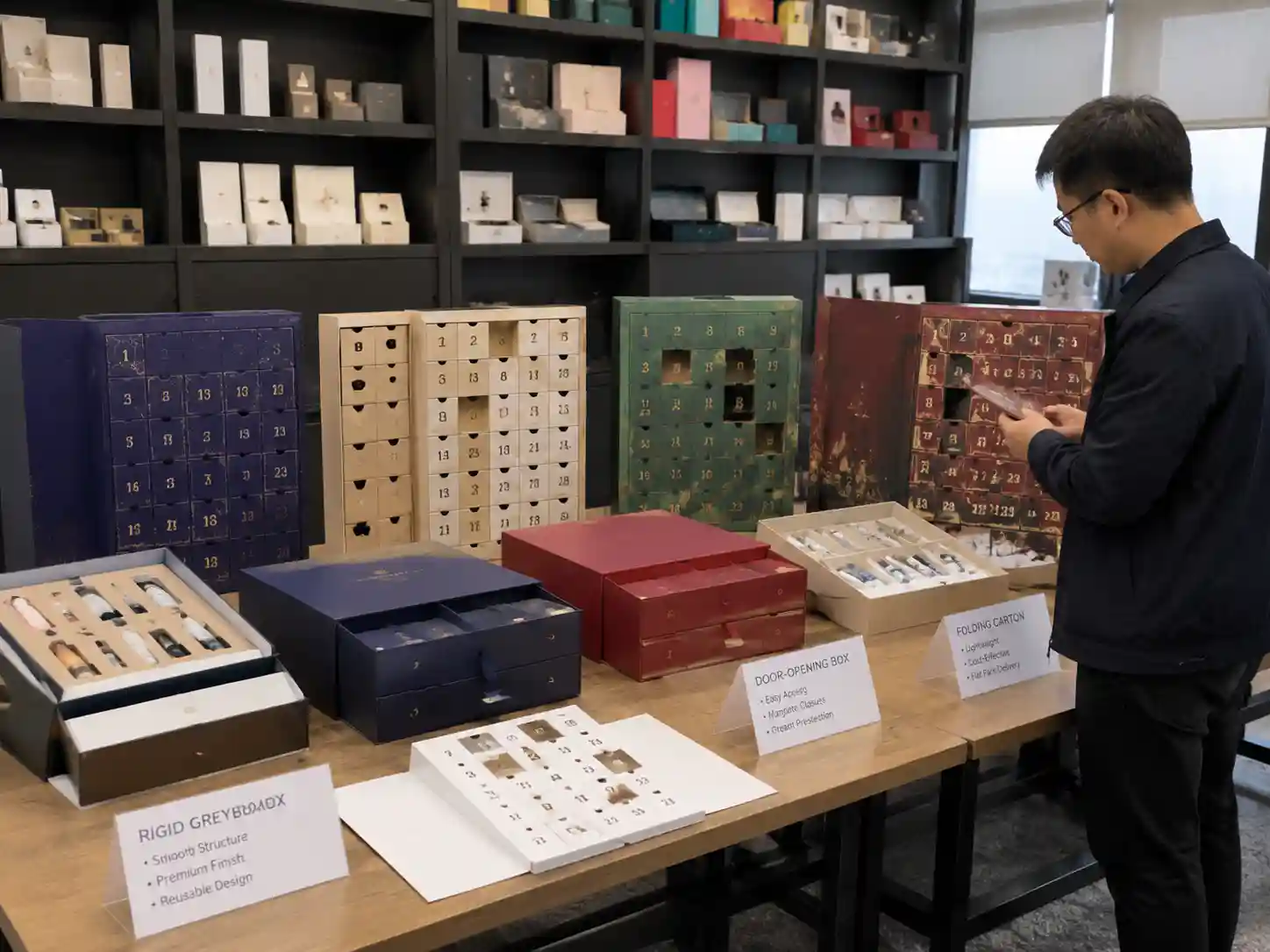 B2B comparison of custom advent calendar box structures for verifying a manufacturer in China