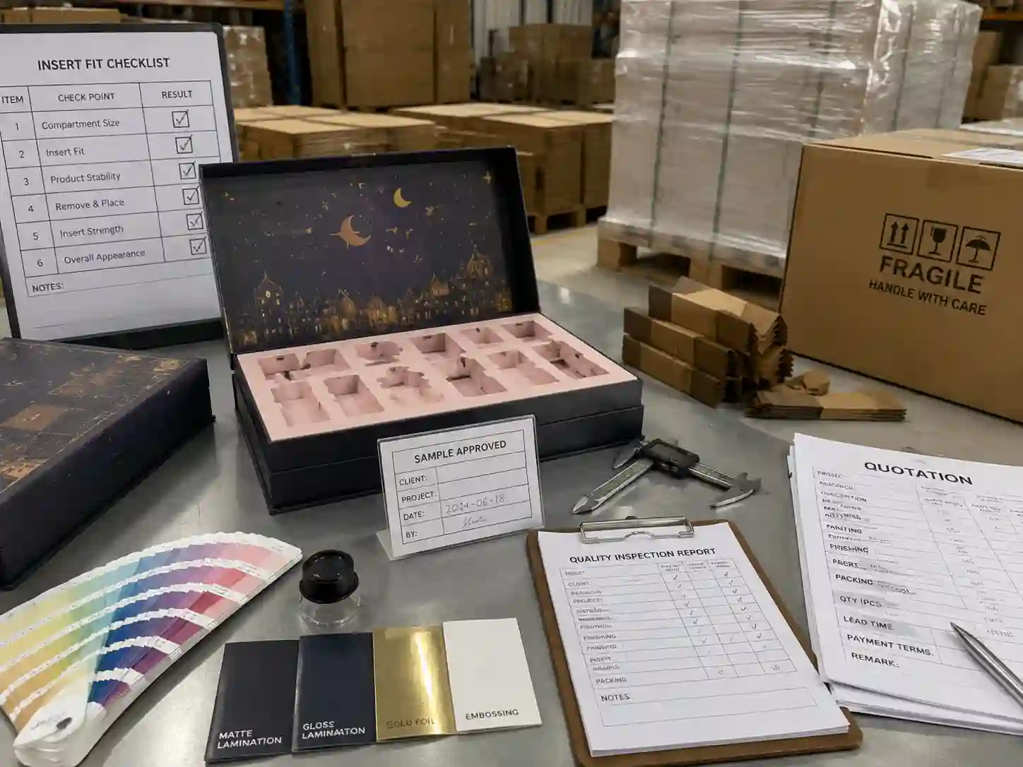 QC inspection and export packing preparation for makeup advent calendar boxes insert design projects