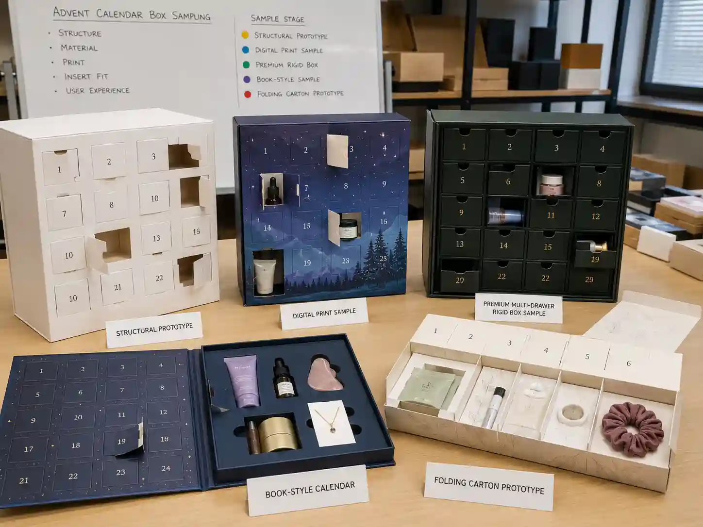 Comparison of structural and printed samples during the advent calendar box sampling process