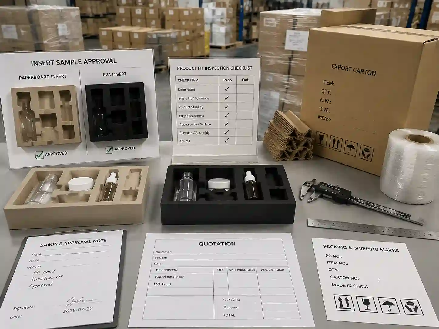 Quality control and export packing inspection for paperboard and EVA insert packaging solutions