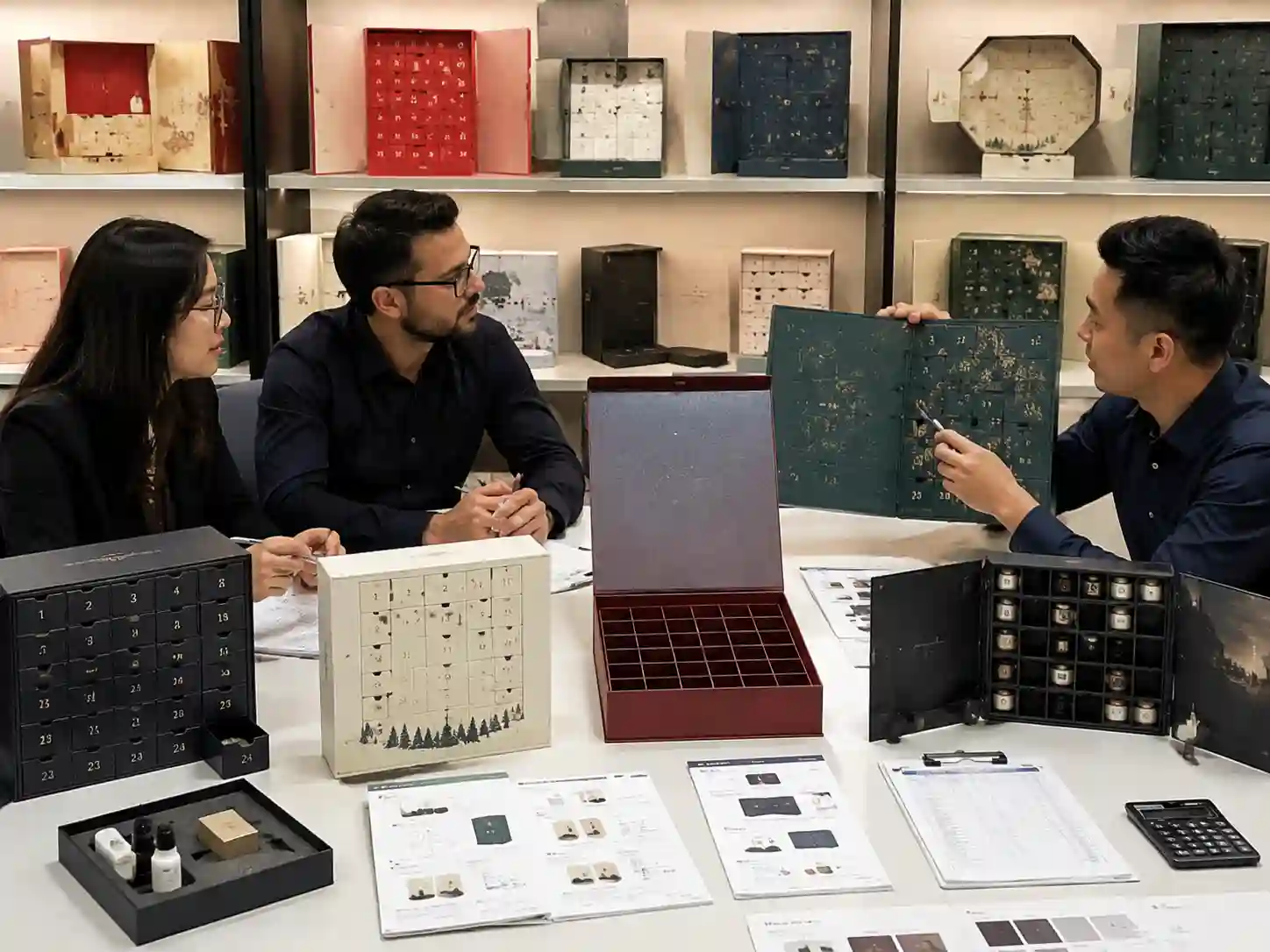 B2B buyers comparing custom advent calendar box structures and cost factors