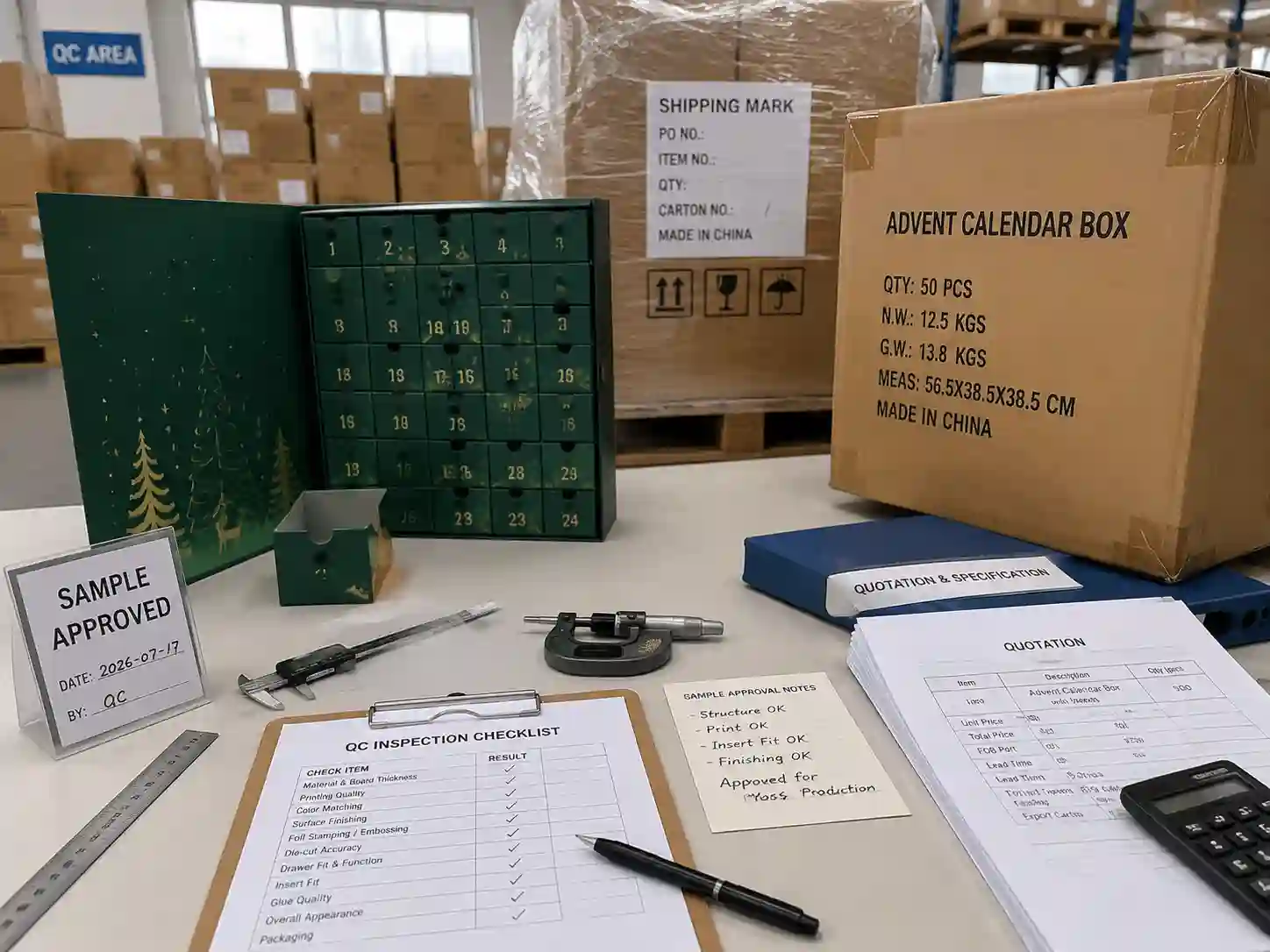 QC inspection and export packing preparation after sample approval for custom packaging