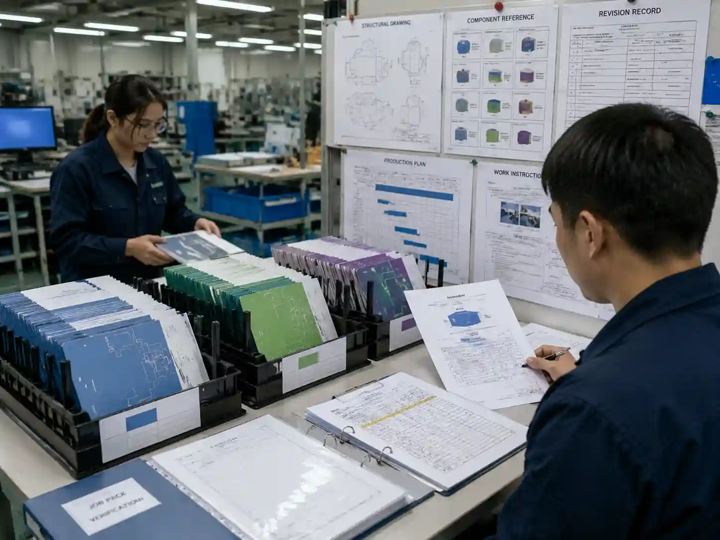 Packaging engineers managing artwork version control and production references before manufacturing.