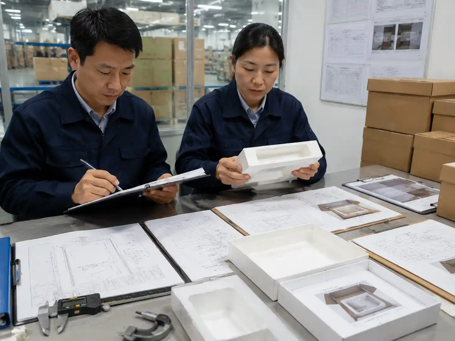 QC staff reviewing loaded sample inspection records and insert approval documentation