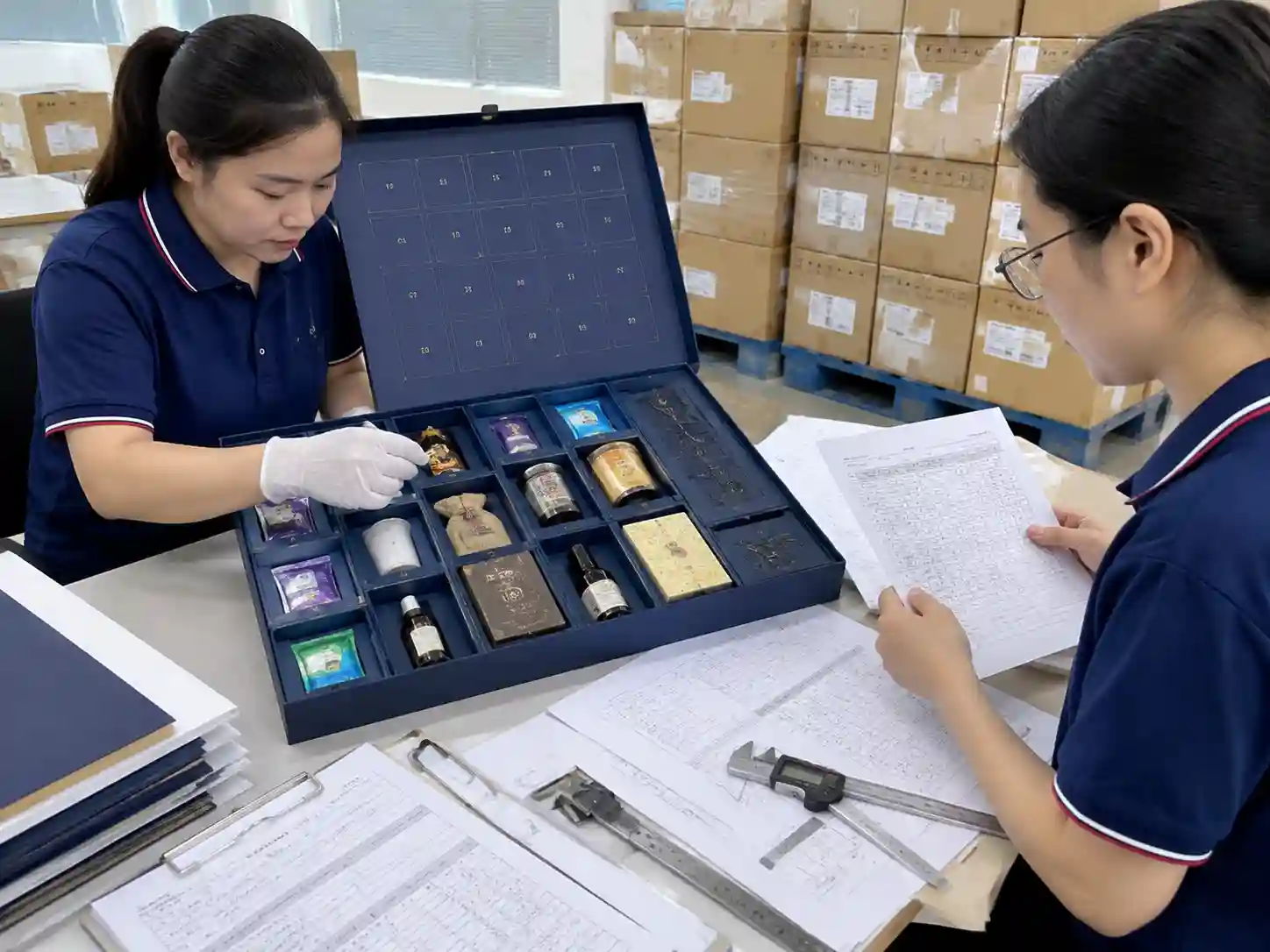 QC inspection and supplier verification of primary packaging requirements before calendar packing