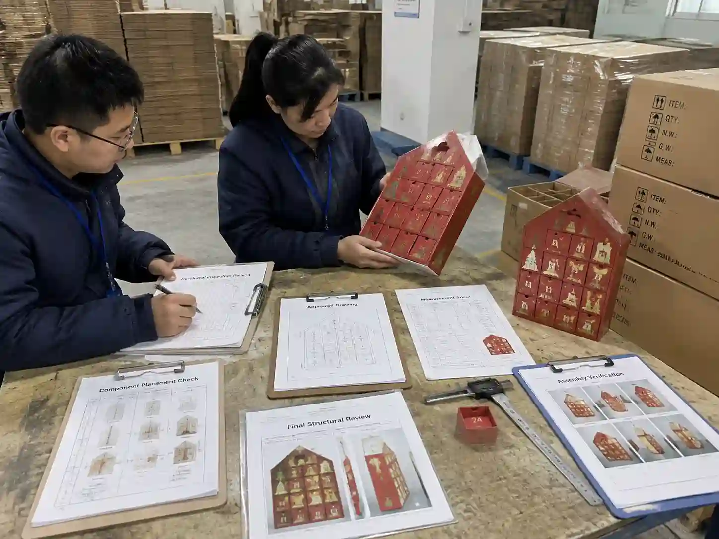 QC inspection records and structural verification for advent calendar production quality control