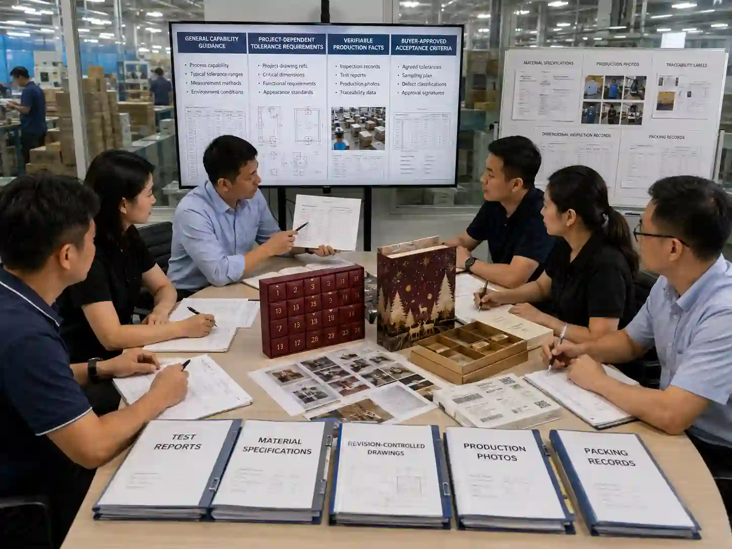 Packaging buyers reviewing public tolerance guidance against drawings, measurement records, specifications and project acceptance criteria.