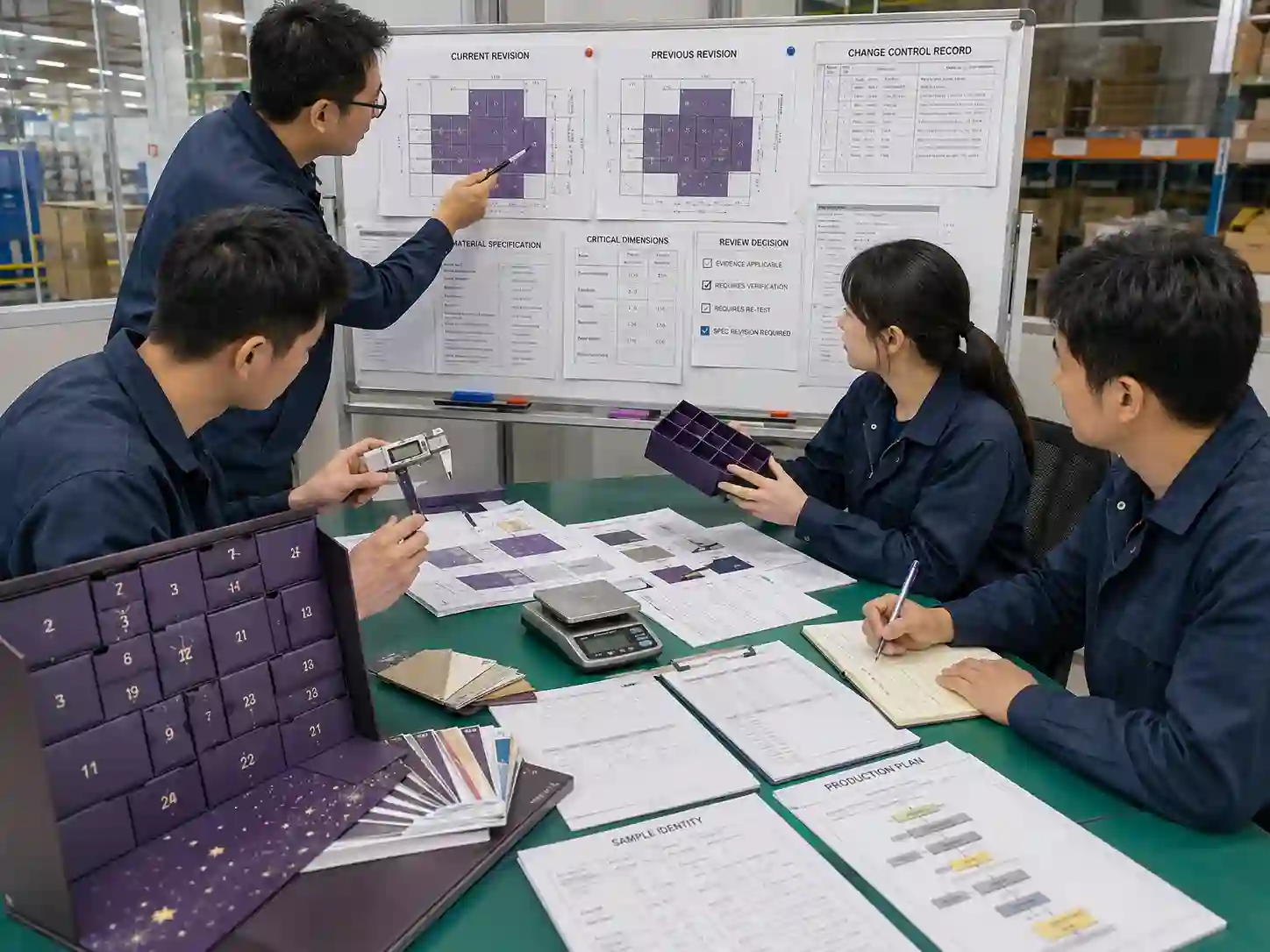 Packaging engineers comparing revised specifications, samples and measurements to decide whether existing test evidence requires review or retesting.