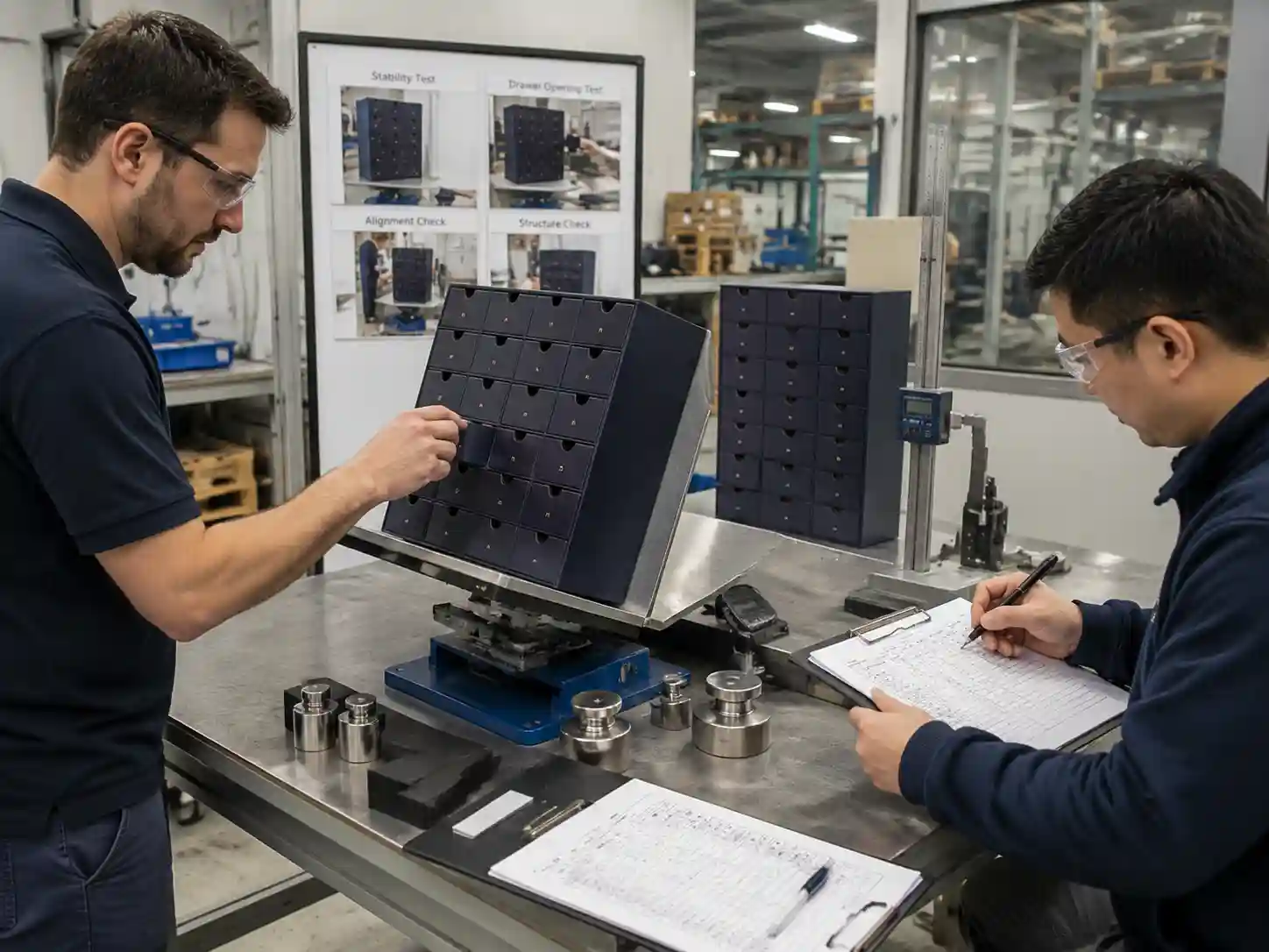 Prototype testing of multi-drawer advent calendar stability and anti tipping performance