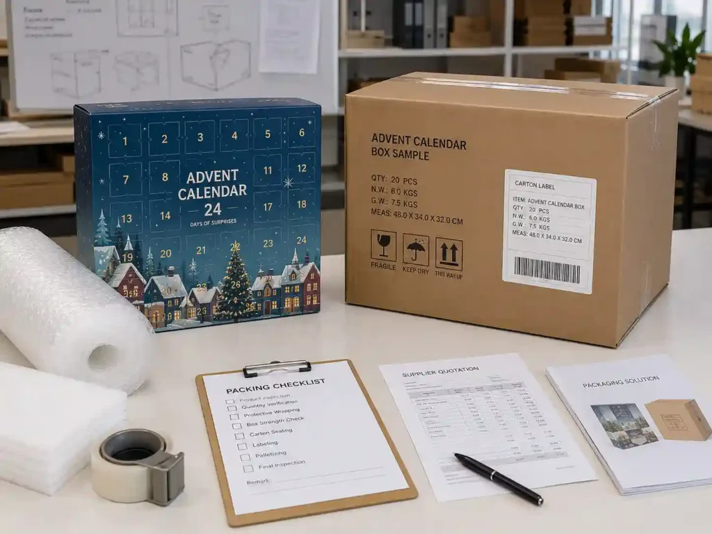 custom advent calendar box sampling and export packing
