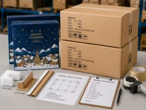 Export packing scene for strong advent calendar boxes shipping preparation