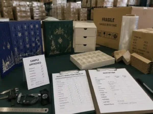 Quality control and export packing preparation for custom advent calendar campaign boxes