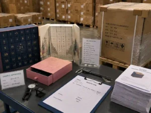 QC inspection and export packing preparation for cosmetic advent calendar box production