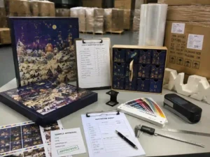QC inspection and export packing preparation for detailed printed advent calendar boxes with sample approval documents