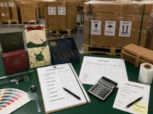 Quality control and export packing inspection for custom holiday gift packaging production