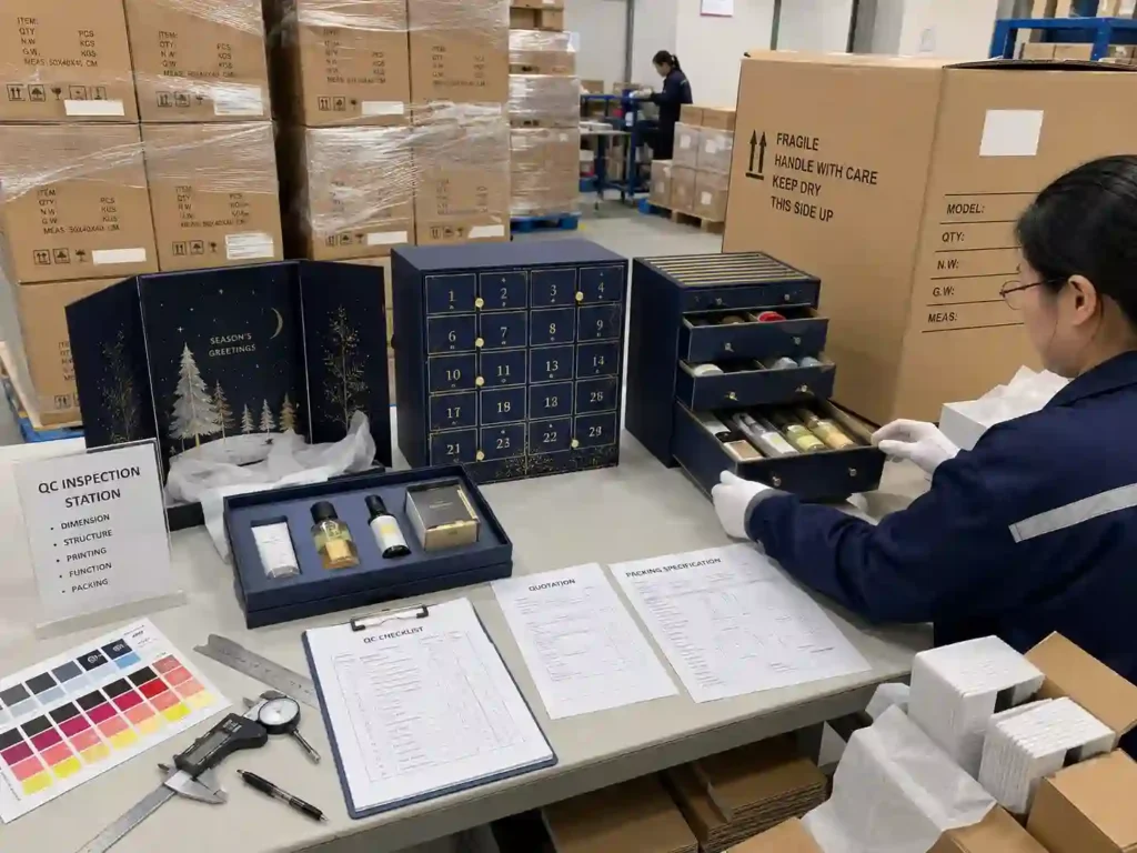 Quality control, export packing, and quotation preparation for luxury advent calendar boxes