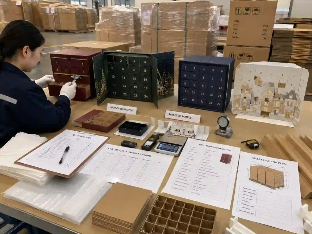 Quality control and export packing for international advent calendar box shipments