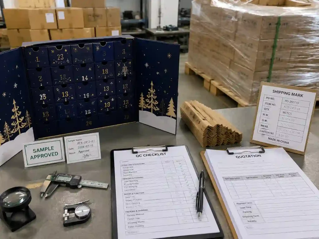 Quality control and export packing preparation for imported wholesale advent calendar box orders