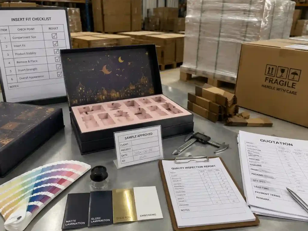 QC inspection and export packing preparation for makeup advent calendar boxes insert design projects