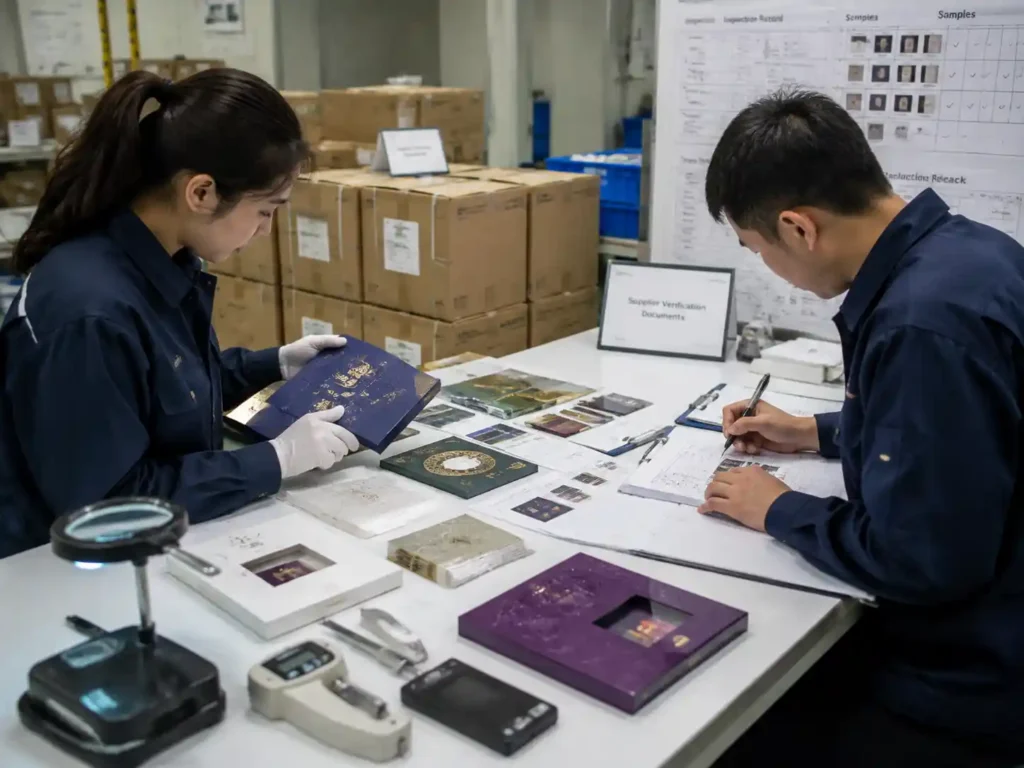 QC inspection and documentation review for premium packaging finish approval