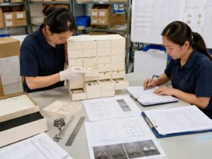 QC inspection of jewelry advent calendar insert design with measurements and approval records