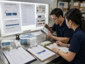 QC inspection of approved spot color small text printing and packaging production records