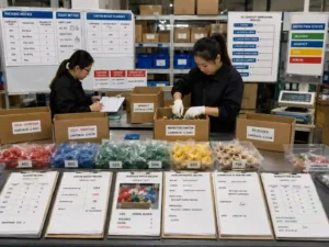 QC staff tracing a loose component carton shortage through packing records, recounting, correction, and final release.