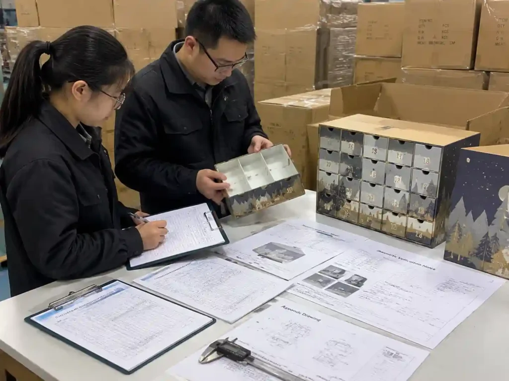 Quality control verification of advent calendar assembly records and structural inspection documents