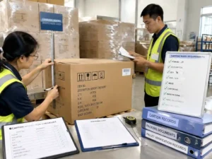 QC inspection of export carton shipping marks and packing records for advent calendar cartons